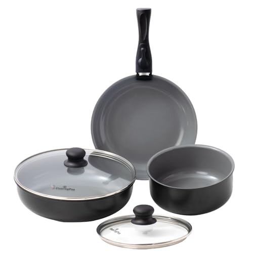 6 Pieces Detachable Pots and Pans Set and Nonstick Cookware Set with Removable Handle, Dishwasher & Oven Safe, Suitable for All Stovetops (Black)