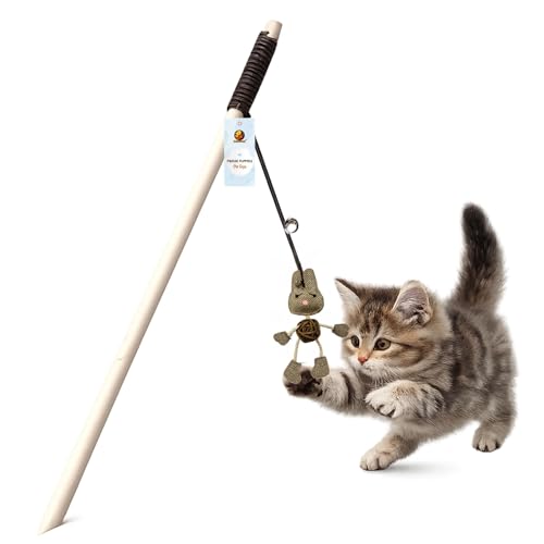 Image of Foodie Puppies Interactive Wooden Teaser Stick with Funny Animal Attachments - (Brown Rabbit) | Suitable for Cats and Kittens | Indoor and Outdoor, Play & Exercise (Size: 40cm)