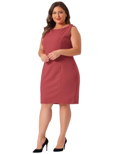 Image of Agnes Orinda Plus Size Sheath Dress for Women Sleeveless Boat Neck Casual Straight Pencil Work Dresses