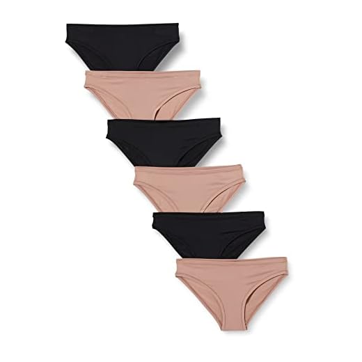 Amazon Essentials Women's Cheeky Brazilian Underwear, Pack of 6, Black/Dusted Pearl, X-Small