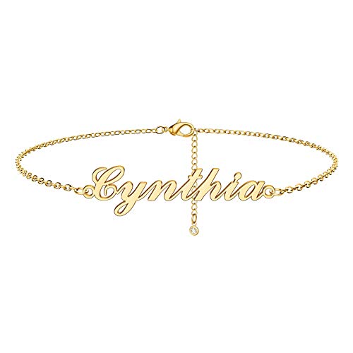 Turandoss Cynthia Ankle Bracelets for Women, 14K Gold Filled Cynthia Name Anklet Personalized Summer Ankle Bracelets for Women Girls Beach Jewelry