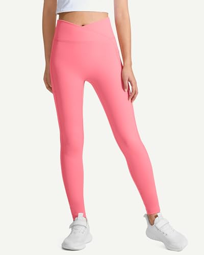 Image of JOCMIC Girls Athletic Leggings High Waist for Kids Yoga Dance Gym Pants with Pocket