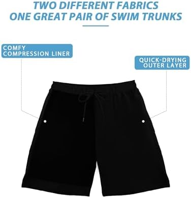 Buauty Mens Swim Trunks with Compression Liner 5 Inch Inseam Quick Dry Swim Shorts Mens Swimsuit Board Shorts with Pockets