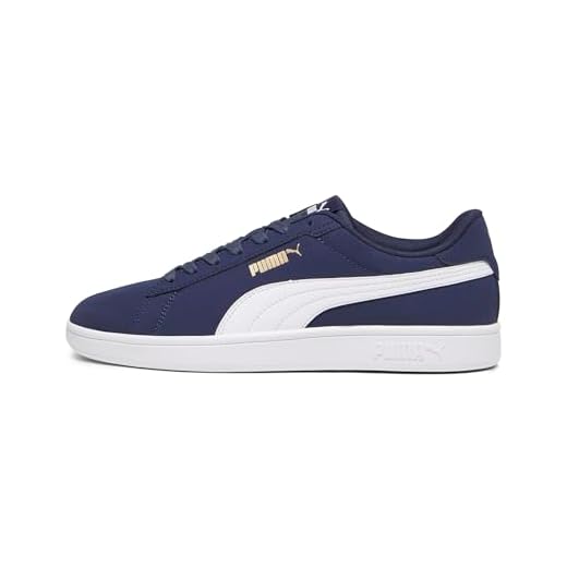 PUMA Tenis Unisex Smash 3.0 Buck, Std, Azul Marino, Blanco, Dorado, Azul, 44.5 EU