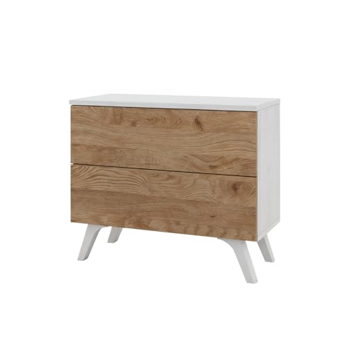 amuéblate Online - Mesita de Noche Estilo Nórdico Modelo Lotus con 2 cajones, Diseño Práctico y Elegante, Color Andersen Pino-Roble, Medidas: 52 cm Ancho x 50 cm Alto x 34,8 cm Fondo