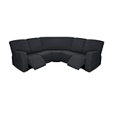 PureFit 7-Pieces Sectional Sofa Covers, Extra Large Sectional Recliner Couch Covers for Reclining L Shape Couches Sofas, Stretch Washable Fleece Sofa Slipcovers with Pockets, 5 Seat, Dark Gray