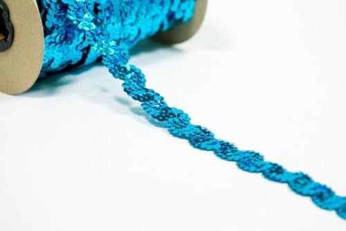 10 Yards Non-Stretch Sequins Trim Turquoise Blue Fabric