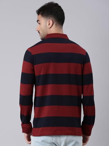Image of Classic Polo Men's Full Sleeve Maroon /Black Polo Neck Slim Fit Colorblock Cotton T-Shirt