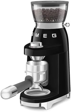 SMEG CGF03 Burr Coffee Grinder, Electric Conical Burr Grinder with 15 Grind Settings, 8 Presets, 240g Bean Hopper, Espresso, Moka & Drip Coffee Grinder, 50’s Retro Style (Black) - 1