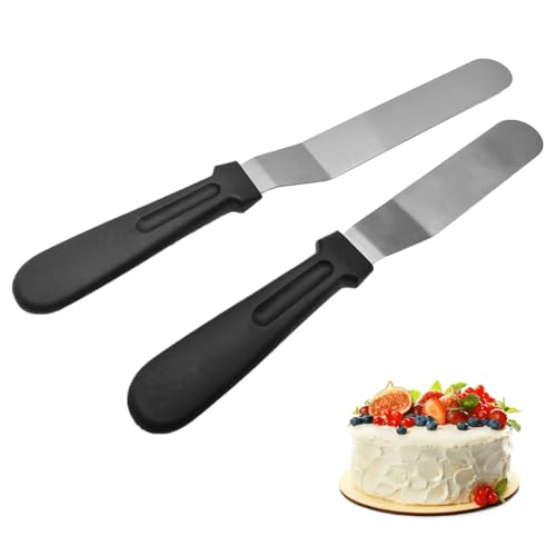 2 espátulas de acero inoxidable para glaseado, cuchillo profesional en ángulo, espátulas para hornear pasteles, decoración de pasteles, repostería en el hogar