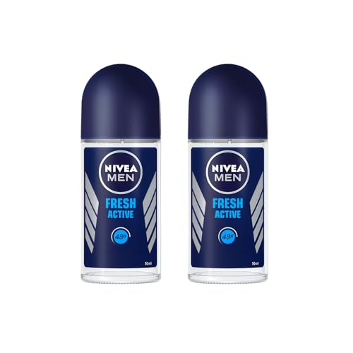 Nivea Men Anti-Perspirant Roll-On Fresh Active, Ocean Extracts, Long Lasting Freshness, Gentle Underarm Care, Fresh Feeling, 1.7 oz Each, Pack of 2