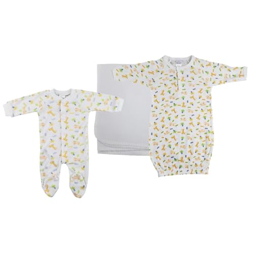 Bambini NC-0966L Unisex Newborn Baby 3 Piece Layette Sets, White