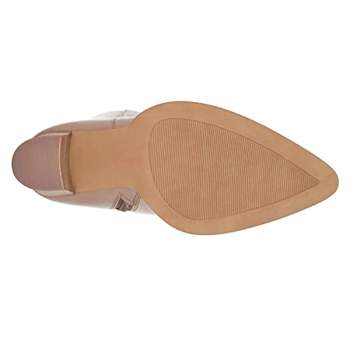 Women Retro Leather Knee High Chunky Heel Boots, Sexy Trendy Pointed Toe High Heel Knee Booties, Mixed-colors Inside Zipper Square Heel Dress Shoes for Ladies, Full Size 4-16 M US2