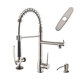 GIMILI Commercial Kitchen Faucet with Pull Down Sprayer, Double Headed Single Handle High Pressure Kitchen Faucet with Soap Dispenser Brushed Nickel