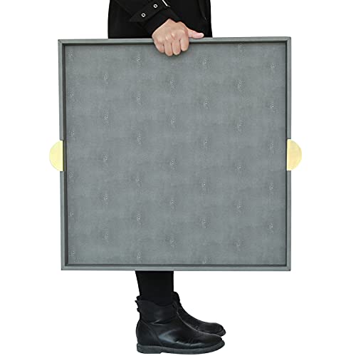 HofferRuffer Extra Large Square Serving Tray, Elegant Faux Leather Ottoman Tray with Gold Hardware Handles, Serve Tea, Coffee or Breakfast in Bed, 23.6 x 23.6 inches (Large Square) by HofferRuffer - Image 5