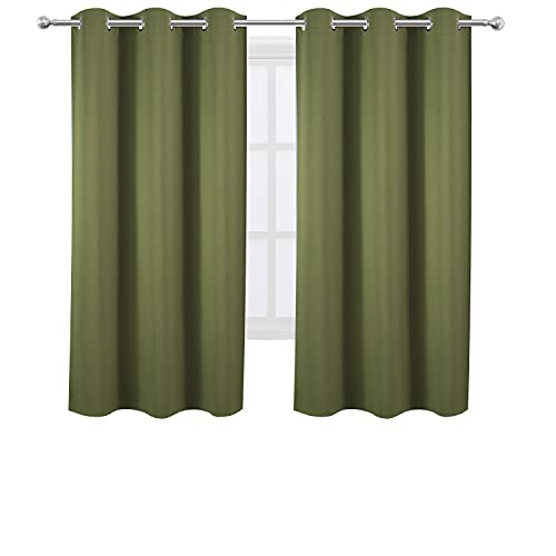Image of LEMOMO Olive Green Blackout Curtains 42 x 63 Inch Length /Set of 2 Curtain Panels /Thermal Insulated Room Darkening Blackout Curtains for Bedroom