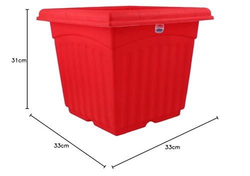Image of Gardens Need Square Planter with Drip Tray Set (14-inch, Red, Pack of 2 Sets)