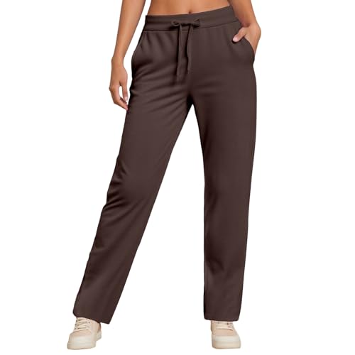 2025 Pantalon Femme Décontracté Taille Haute Jambe Droite Pantalon avec Élastique Confortable pour Usage Quotidien Automne Hiver Pantalon Femme Décontracté, café, XXL