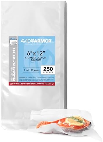 Avid Armor Chamber Machine Vacuum Pouches Size 6x12" Pack of 250 Pre-Cut Heavy Duty 3Mil - NOT COMPATIBLE WITH FOODSAVER TYPE VACUUM SEALERS - Commercial Grade BPA Free Sous Vide Safe