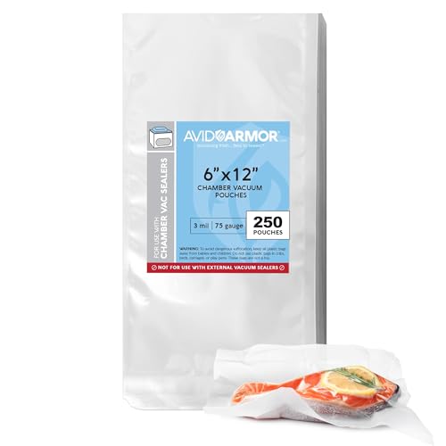 Avid Armor Chamber Vacuum Sealer Bags – Heavy Duty, BPA-Free, Pre-Cut Chamber Vacuum Bags for Food Preservation, Freezer Storage, Sous Vide and more, 250/Pack (Clear - 250, 6x12)