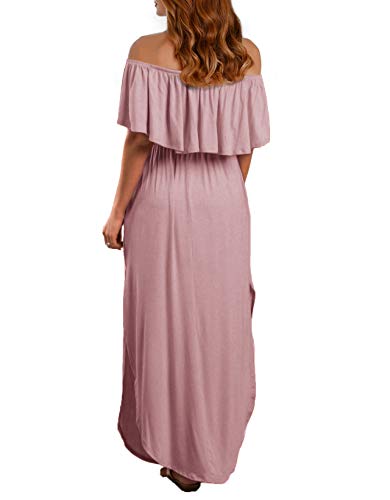 VERABENDI Off The Shoulder Long Ruffle Summer Beach Maxi Dresses for Women with Pockets