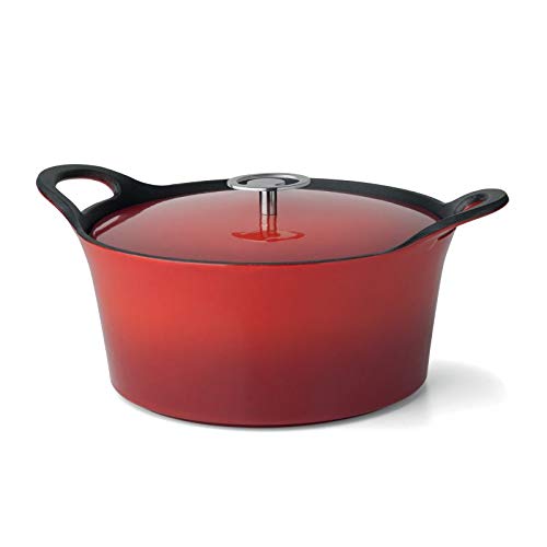 Cuisinox C61180Wx21856 Volcan - Olla Redonda (20 Cm, Hierro Esmaltado, Con Tapa), Color Rojo