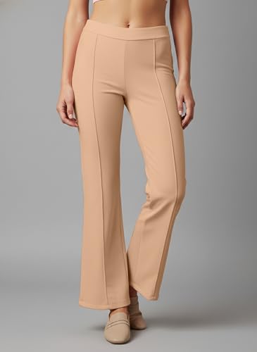 Image of Mehrang Cotton Blend Bootcut Parallel Trouser Pants for Women Regular Fit, Bellbottom Straight Pants for Womens