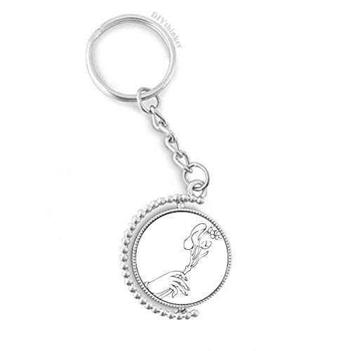 Porte-clés rotatif bouddhisme avec motif dessin de fleur de ligne multicolore