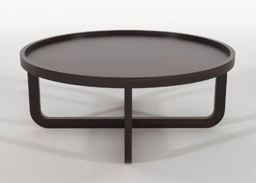 Image of Solid Wood Round Wheel Coffee Table, Wooden Round Center Table for Home & Office, Long Space Center Table, 34x34x14.5 Inch, (Walnut Finish)