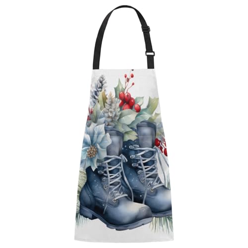 Aglebo Watercolor Shoes Bouquet Chef Apron with Pockets Adjustable Shoulder Strap Waterproof Cooking Apron for Kitchen Baking Gardening Pottery Painting