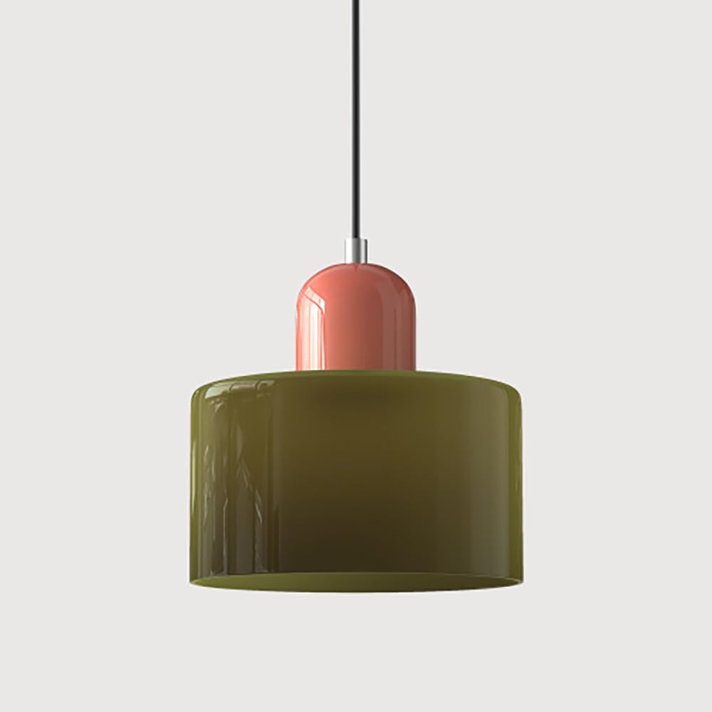 Pendant Lights Fixture Nordic Glass Pendant Lamp Cylindrical Hanging Lighting Adjustable Modern Lamp for Kitchen Island Bedroom Bedside(Green(Pink) 1 Pack)