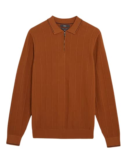 Image of Marks & Spencer Cotton Modal Textured Knitted Polo Shirt