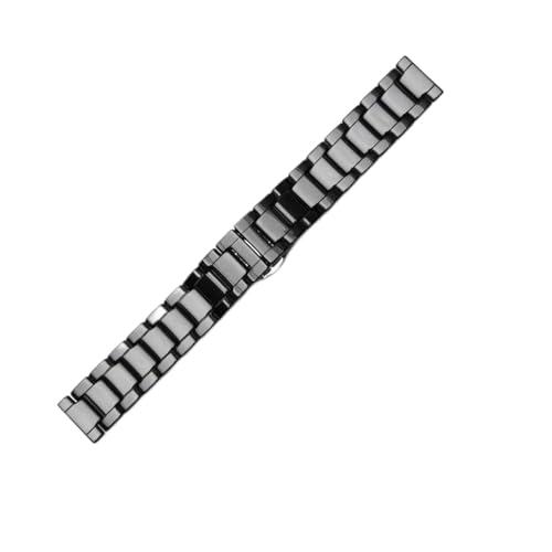 Bracelet de montre en céramique 16-22mm LJIANGD avec boucle papillon noire et blanche