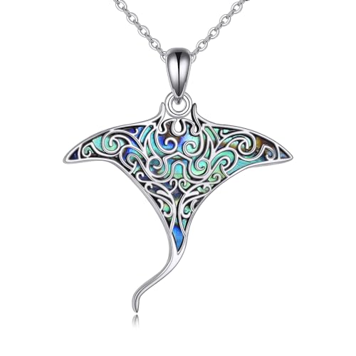 ONEFINITY Collier Océan 925 Argent Sterling - Pendentif Raie Manta/Requin/Hippocampe/Baleine en Forme de Vague - Bijoux Animal Marin pour Femme et Homme, one...