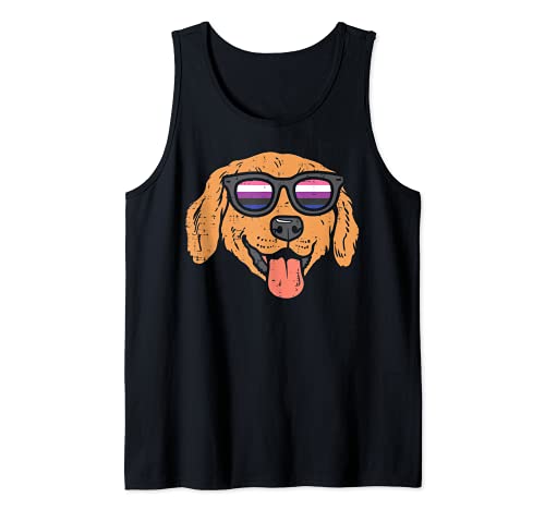 Golden Retriever Dog LGBTQ Genderfluid Flag Non-Binary Tank Top, Black, S