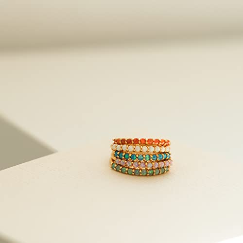 Espere White Opal Half Eternity Band Wedding Ring | 18K Gold Plated Sterling Silver Dainty Linear Opal Stacking Bands | Minimalist October Birthstone Jewelry Gift For Her [Size 7] #TOP5