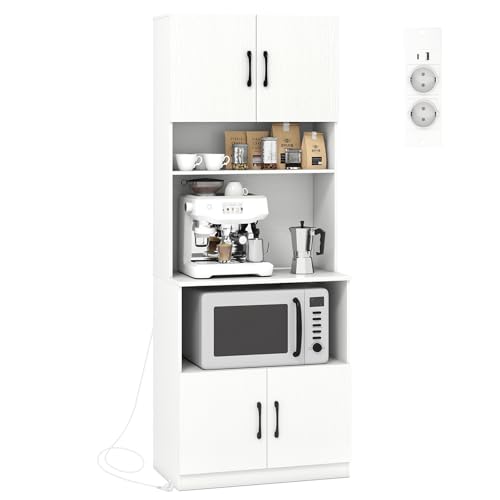 COSTWAY Küchenschrank Holz, 168 cm hoch, Hochschrank mit Steckdosen,...