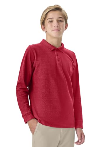 Image of Classroom Uniforms Long Sleeve Pique Polo T-Shirt for Men and Women CR835X, 2XL, Red