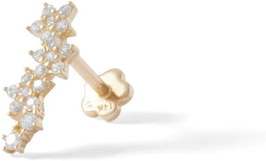 AVORA 14K Yellow Gold Simulated Diamond CZ Five Star Cartilage Piercing Flat Back Earring Body Jewelry (18 Gauge)