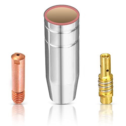 Mecmbj Nozzles Contact Tips Holders Welding Parts Set 1PC Nozzles 10PCS Contact Tips 1PC Tip Holders mig Welder consumable Accessory Fit for 15AK Torch Gun Welding Machine 1.0 MM - Total 12PCS