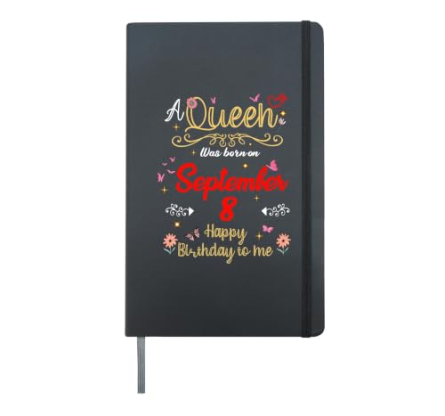 A Queen Was Born on September 8 September 8th Birthday Hardcover Journal, Black