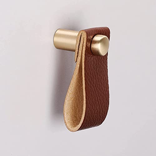 Lot de 1 goldenwarm Poignée Meuble Cuir Poignee Cuir Poignée de Porte Cuir Dorée -LS9215GD Bouton de Meuble Cuir Poignée Tiroir en Cuir Cover