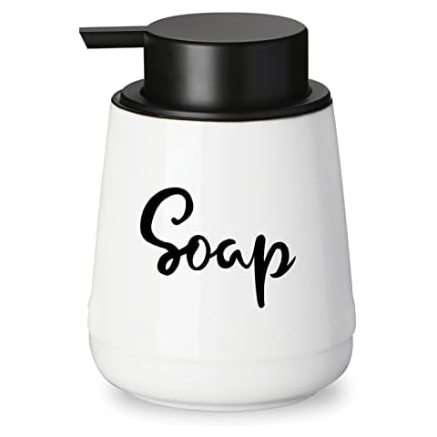 LEETOYI Bathroom Countertop Dispensers Modern Ceramic Soap Lotion Dispenser Bottles, Hand Soap Dispenser for Bathroom, Dish Soap Dispenser for Kitchen, Easy to Press Pump (White, Labeled Soap) Cover