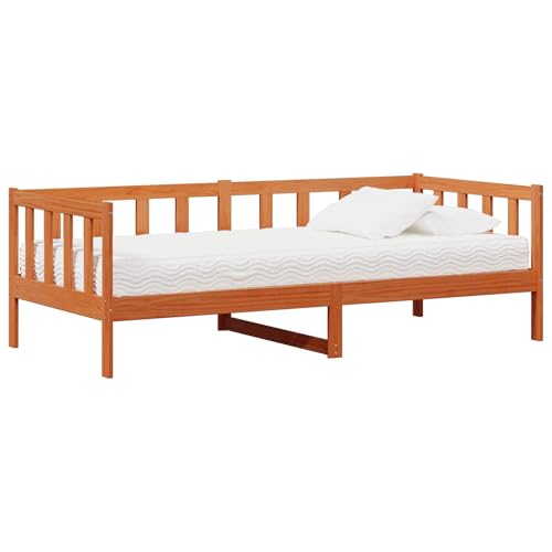 Teenpull Cama día de Madera Encerada marrón y Blanca 90 x 200 cm con colchón de 7 Zonas, somier de Lamas, cabecero, Base de Pino Macizo para Dormitorio, Descanso Diario y huésped cómodo
