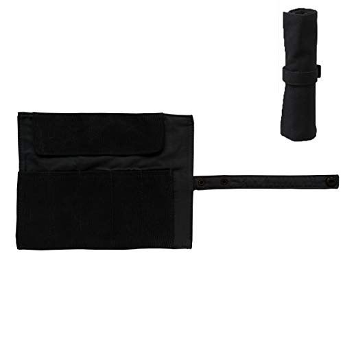 Enyuwlcm 789456BD10 Canvas Stationery Handmade Foldable Rollup Pencil Case Travel Pen Holder Wrap Black cover