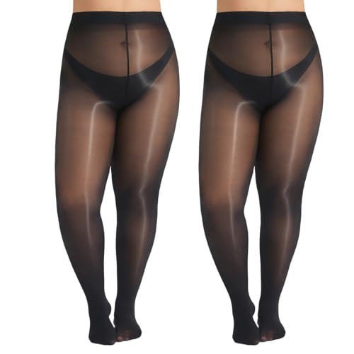 Image of MANZI Women's Plus Size Shimmer Glossy Sheer Tights Seamless Shiny Silk reflections Pantyhose Oil Pearlescent Stockings