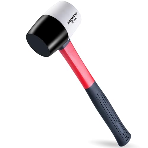 EFFICERE 16 oz. Premium White/Black Dual-Color Rubber Mallet Hammer | Solid Eco-Friendly Rubber Head, Durable Fiberglass Handle | Deliver Soft, Non-Marring and Non-Marking Strike for Delicate Surfaces
