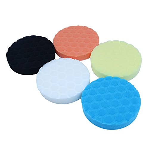 ANCLLO 5 Pack Car Polisher 7 inch Sponge Polishing Waxing Buffing Pads Kit Compound