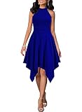 WOOSEA Women's Sleeveless Halter Neck Formal Dress Hem Asymmetrical A Line Party Cocktail Dress Royal Blue