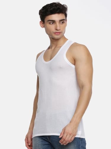 Image of RAMRAJ COTTON Men's White Inner Vest /Banian | Lightweight Scoop Neck Sleeveless Super Combed Cotton
